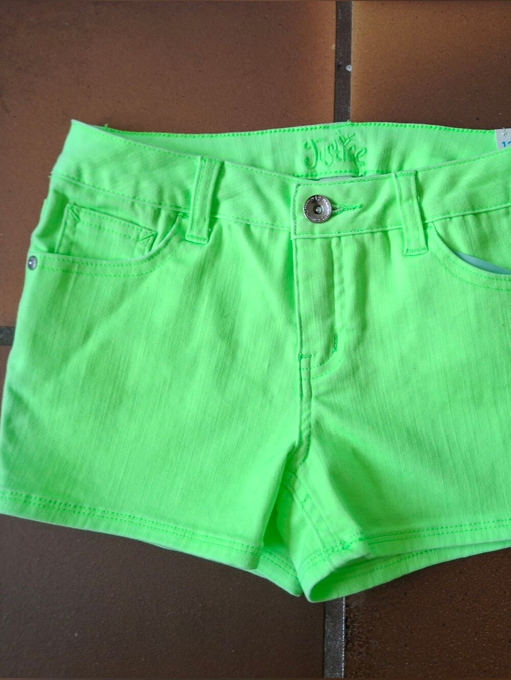 Neon Green Girl's Denim Shorts - 12R